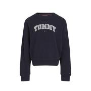 Tommy Hilfiger sweater met logo donkerblauw/beige Logo - 104