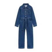 Mango Kids jumpsuit medium blue denim Blauw Effen - 152