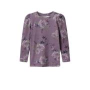 NAME IT MINI gebloemde longsleeve paars Meisjes Stretchkatoen Ronde ha...