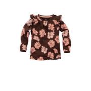 Z8 longsleeve Cici bruin/roze Meisjes Stretchkatoen Ronde hals Bloemen...