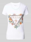 T-shirt met motief- en labelprint, model 'TRIANGLE FLOWERS'