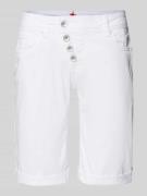Korte straight fit jeans met asymmetrische knoopsluiting