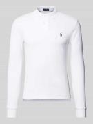 Slim fit poloshirt in design met lange mouwen