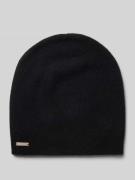 Beanie van puur kasjmier met labeldetail