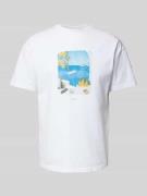 T-shirt met geribde ronde hals