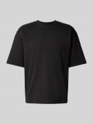 T-shirt met geribde ronde hals