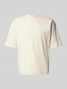 T-shirt met geribde ronde hals