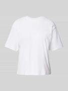 T-shirt met geribde ronde hals