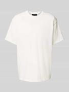 T-shirt met geribde ronde hals