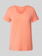 T-shirt met geribde V-hals