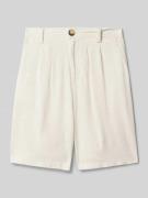Korte regular fit linnen broek met bandplooien