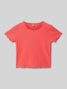 Regular fit T-shirt met zoom met ruches, model 'NELLA'