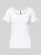 Slim fit T-shirt van katoenmix met kort drukknooppaneel, model 'KITTE'