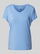 T-shirt met geribde V-hals, model 'Marica'
