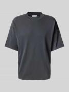 T-shirt met geribde ronde hals, model 'FAZY'