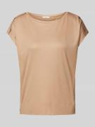 T-shirt met geribde ronde hals, model 'Sestern'