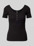 Slim fit T-shirt van katoenmix met kort drukknooppaneel, model 'KITTE'