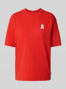 T-shirt met geribde ronde hals, model 'TARJAA'