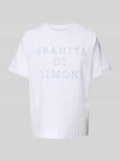 T-shirt met geribde ronde hals