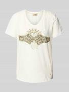 T-shirt met geribde V-hals, model 'Nadine'