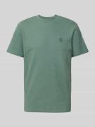 T-shirt met geribde ronde hals