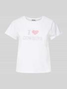 T-shirt met geribde ronde hals
