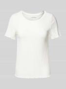 T-shirt met geribde ronde hals