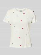 T-shirt met geribde ronde hals, model 'OLYA'