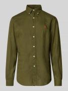 Slim fit linnen overhemd met logostitching