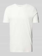 T-shirt met geribde ronde hals