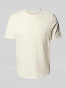 T-shirt met geribde ronde hals