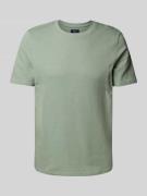 T-shirt met geribde ronde hals