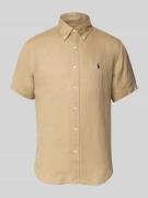 Custom fit linnen overhemd met button-downkraag