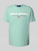 T-shirt met geribde ronde hals
