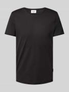 T-shirt met geribde ronde hals, model 'Caspian'