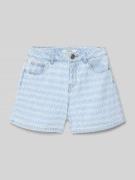 Korte jeans in destroyed-look met labeldetail