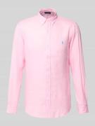 Slim fit linnen overhemd met logostitching