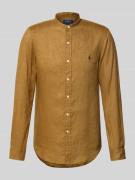 Slim fit linnen overhemd met opstaande kraag