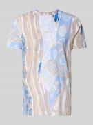 T-shirt met geribde ronde hals
