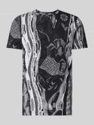 T-shirt met geribde ronde hals