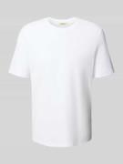 T-shirt met geribde ronde hals