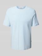 T-shirt met geribde ronde hals