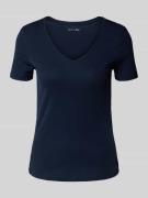 T-shirt met geribde V-hals