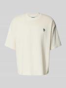 T-shirt met geribde ronde hals