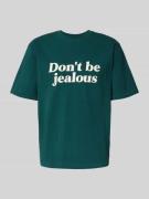 T-shirt met geribde ronde hals