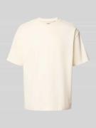 T-shirt met geribde ronde hals