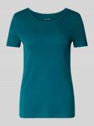 T-shirt met geribde ronde hals