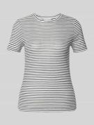 T-shirt met geribde ronde hals