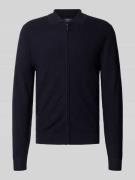 Slim fit gebreid jack van viscosemix met platte kraag