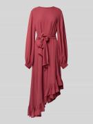 Flatteuze maxi-jurk met asymmetrische ruchezoom, model 'IFLOWER'